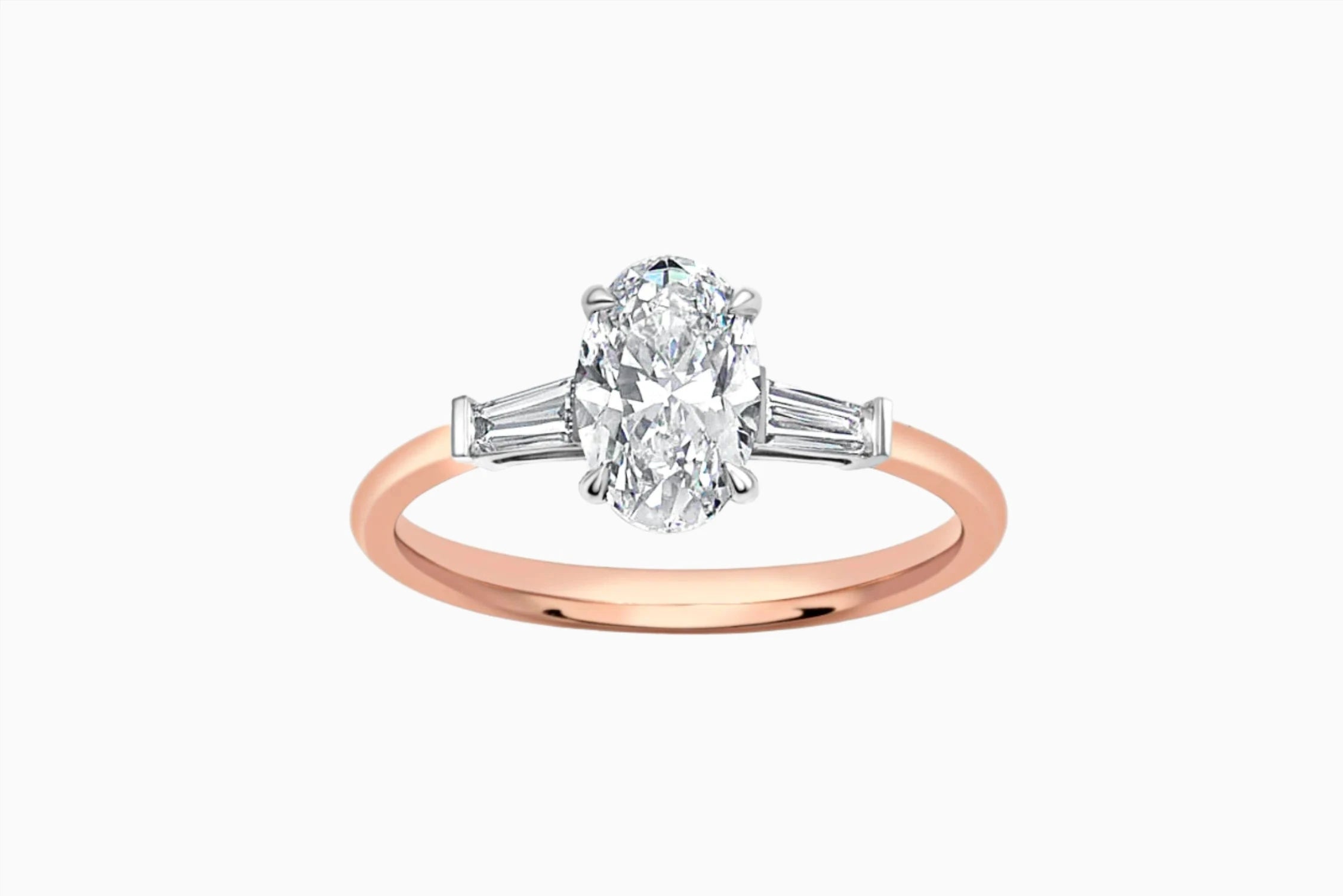 Three Stone Oval Baguette Engagement Ring