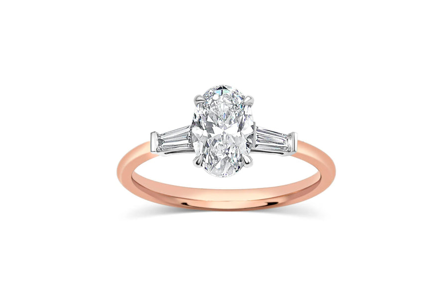 Three Stone Oval Baguette Engagement Ring