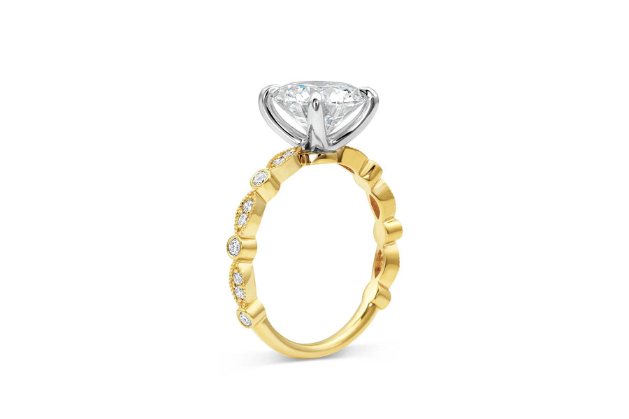 Round Bead and Eye Engagement Ring in Yellow Gold