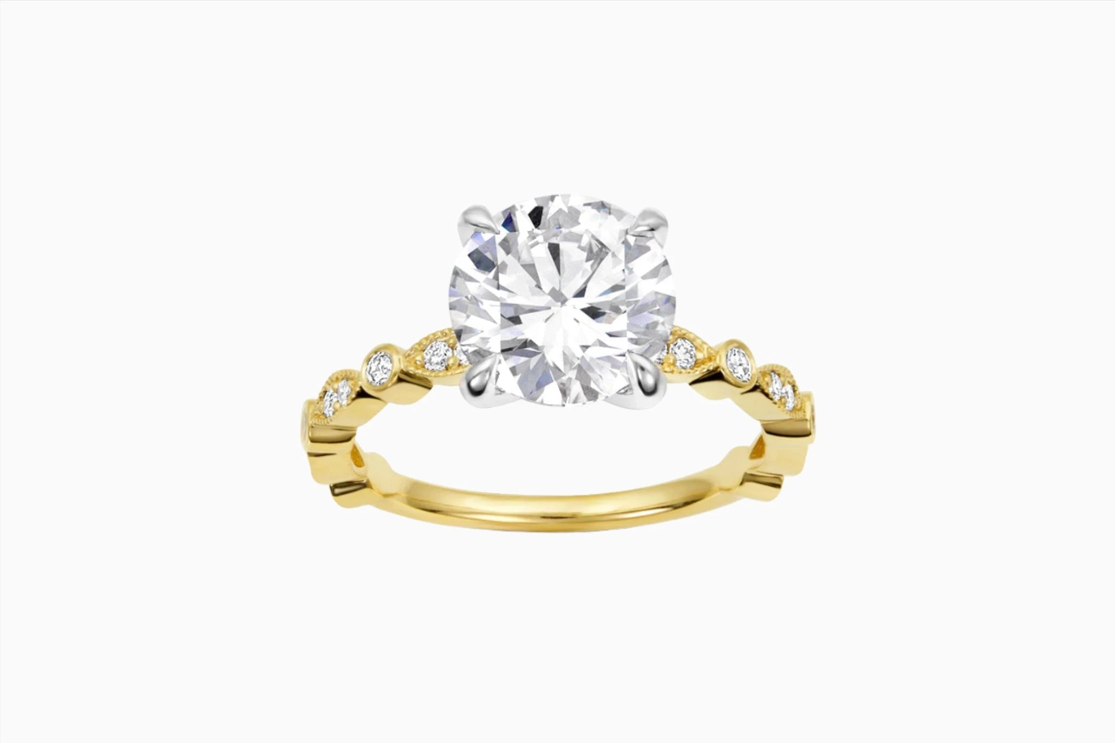 Bead and Eye Engagement Ring | Round Cut Diamond in Yellow Gold