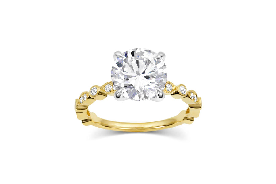 Bead and Eye Engagement Ring | Round Cut Diamond in Yellow Gold