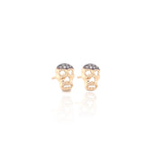 Petite Skull Post Earrings with White & Black Diamonds - Yellow Gold