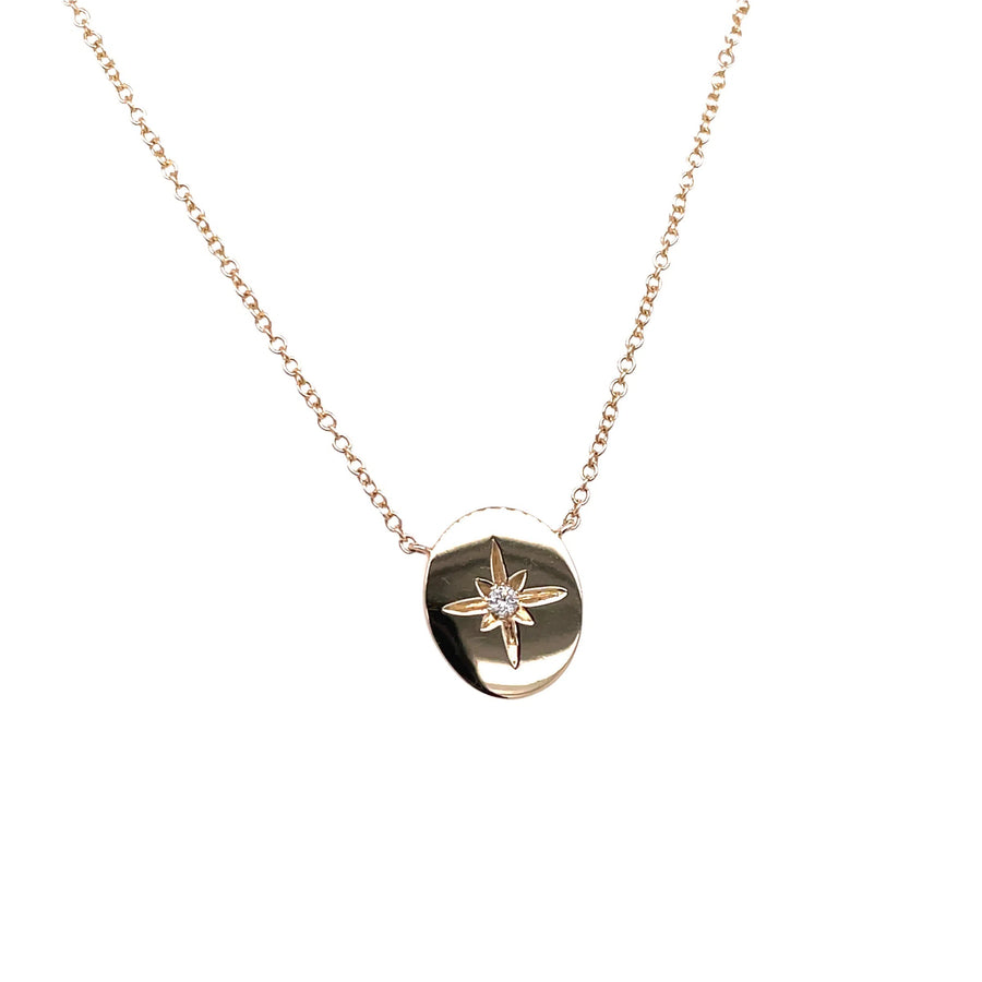 Oval Disc Starburst Necklace - Yellow Gold