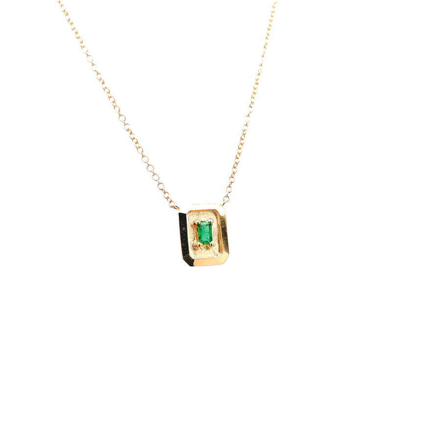 Mirror Necklace in Baguette Emerald - Yellow Gold