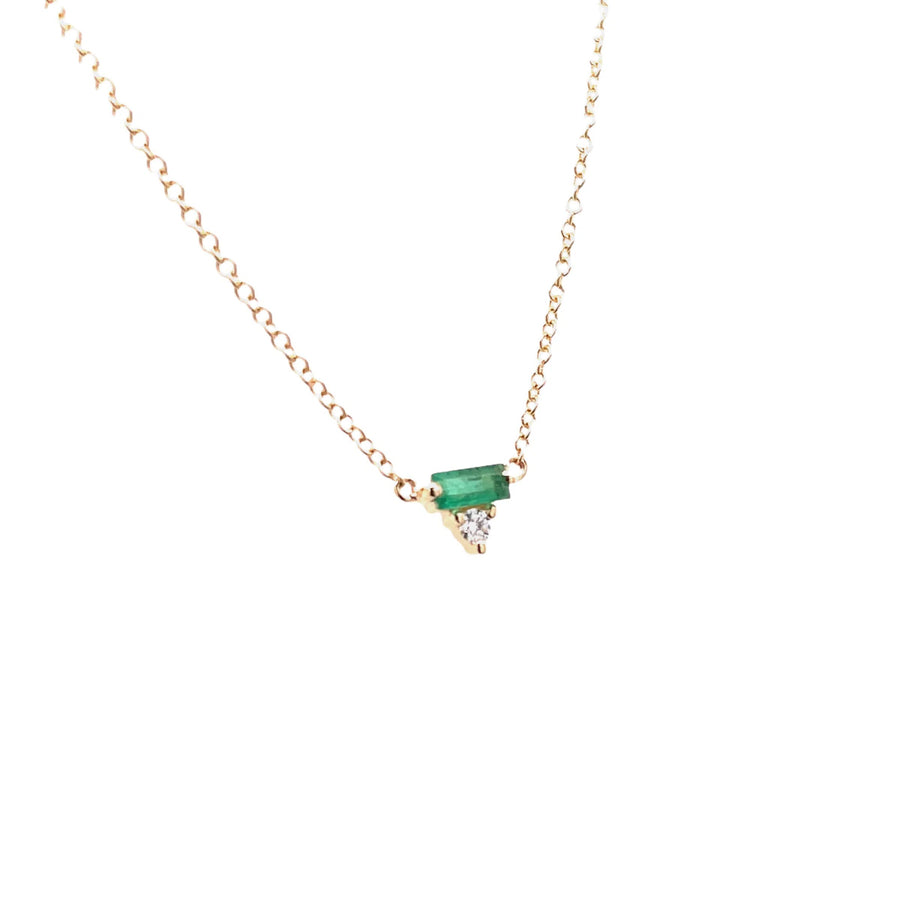 Emerald Baguette & Diamond Triangle Necklace - Yellow Gold