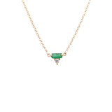 Emerald Baguette & Diamond Triangle Necklace - Yellow Gold