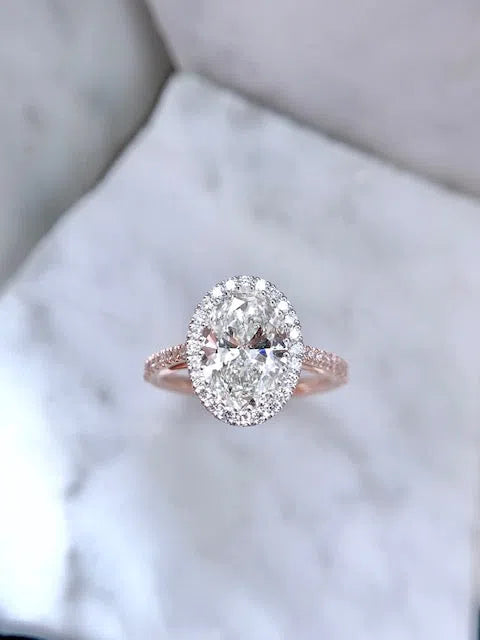 Oval Cathedral Engagement Ring | Cathedral Setting with Pave Diamonds