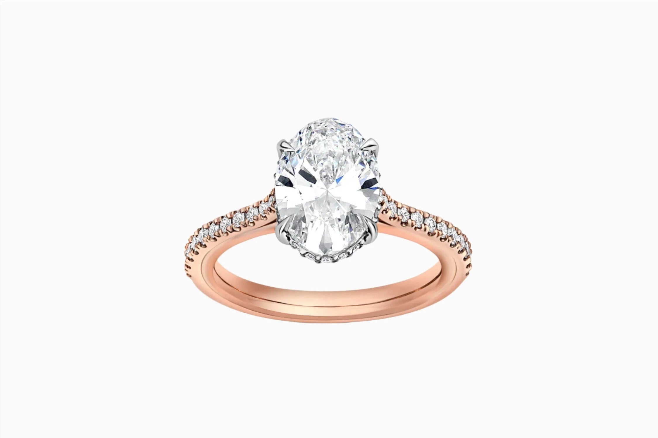 Oval Graduated Pave Cathedral Engagement Ring in Rose Gold