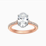 Oval Graduated Pave Cathedral Engagement Ring in Rose Gold