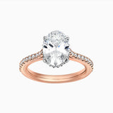 Oval Graduated Pave Cathedral Engagement Ring in Rose Gold