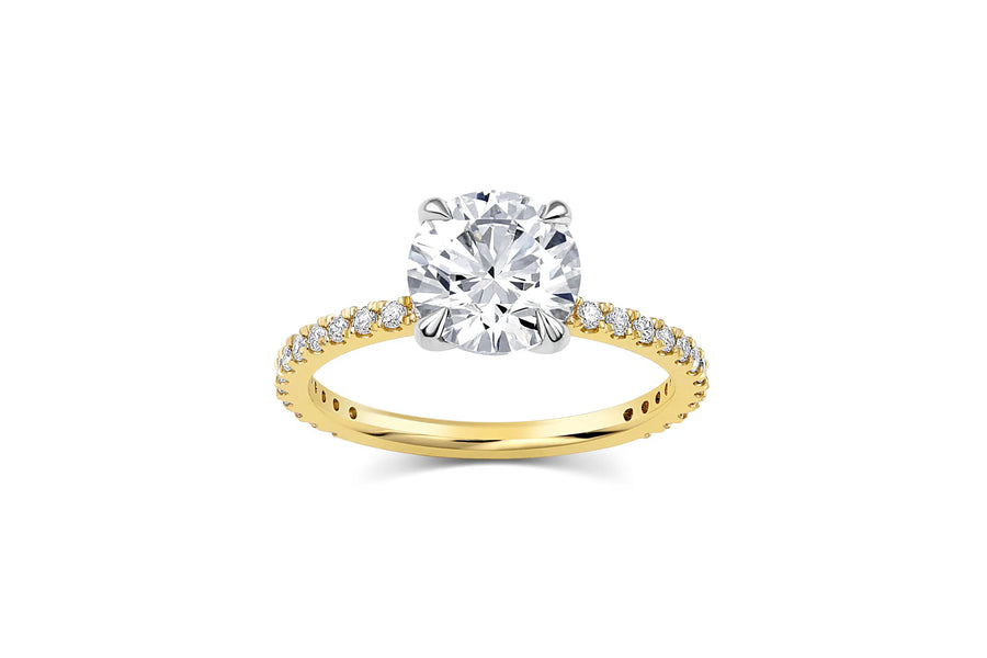 Round Cut Pave Engagement Ring in Yellow Gold
