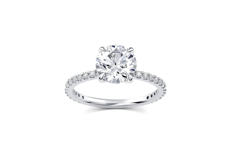 Round Cut Pave Engagement Ring in White Gold