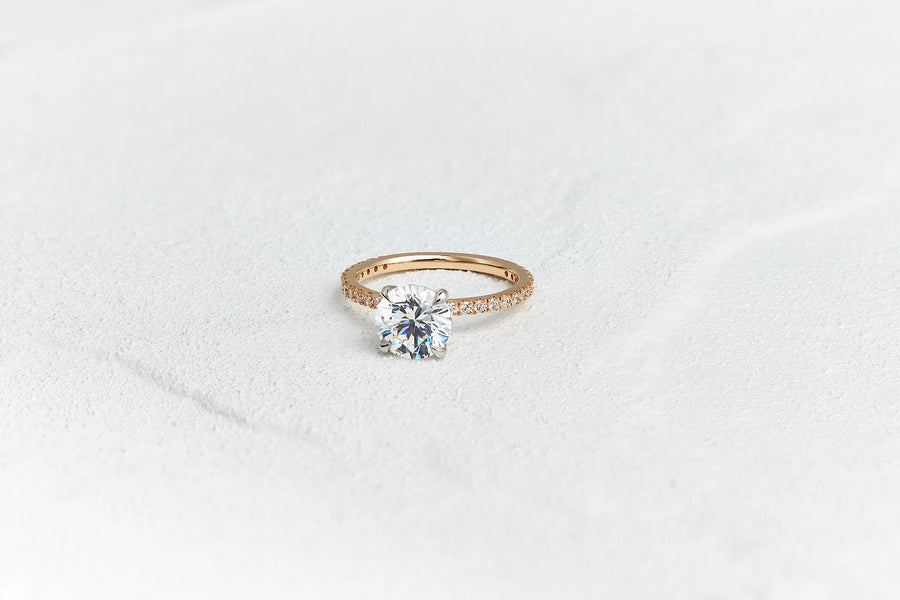 Round Cut Pave Engagement Ring | Solitaire
