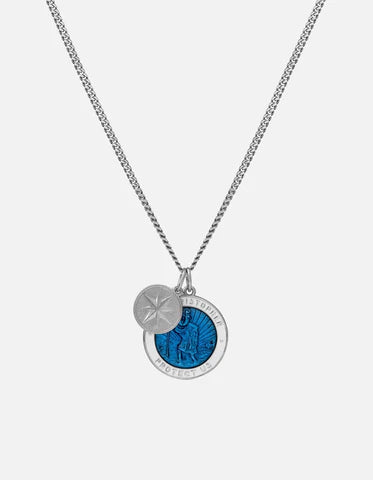 Saint Christopher Surf Necklace, Sterling Silver/Caribbean Blue