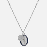 Victoria Pendant Necklace w/ Enamel, Sterling Silver/Navy Blue