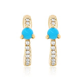Diamond Huggie Earrings with Prong Set Turquoise - Yellow Gold