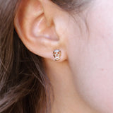 Petite Skull Post Earrings with White & Black Diamonds - Yellow Gold