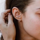 Diamond Huggie Earrings with Prong Set Turquoise - Yellow Gold