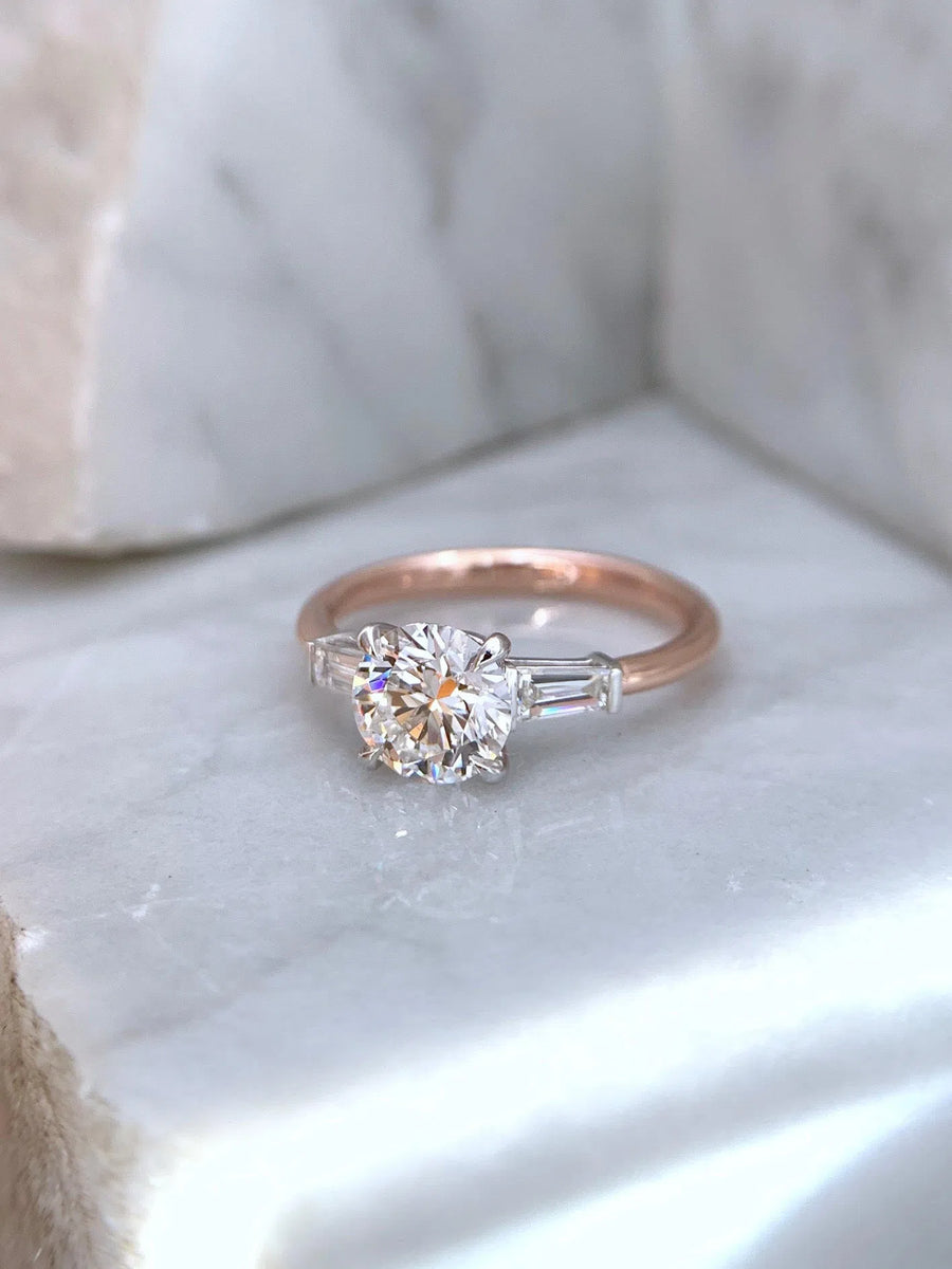 Mackenzie | Oval Three Stone Tapered Baguette Engagement Ring-Honey Jewelry Co-Honey Jewelry Co