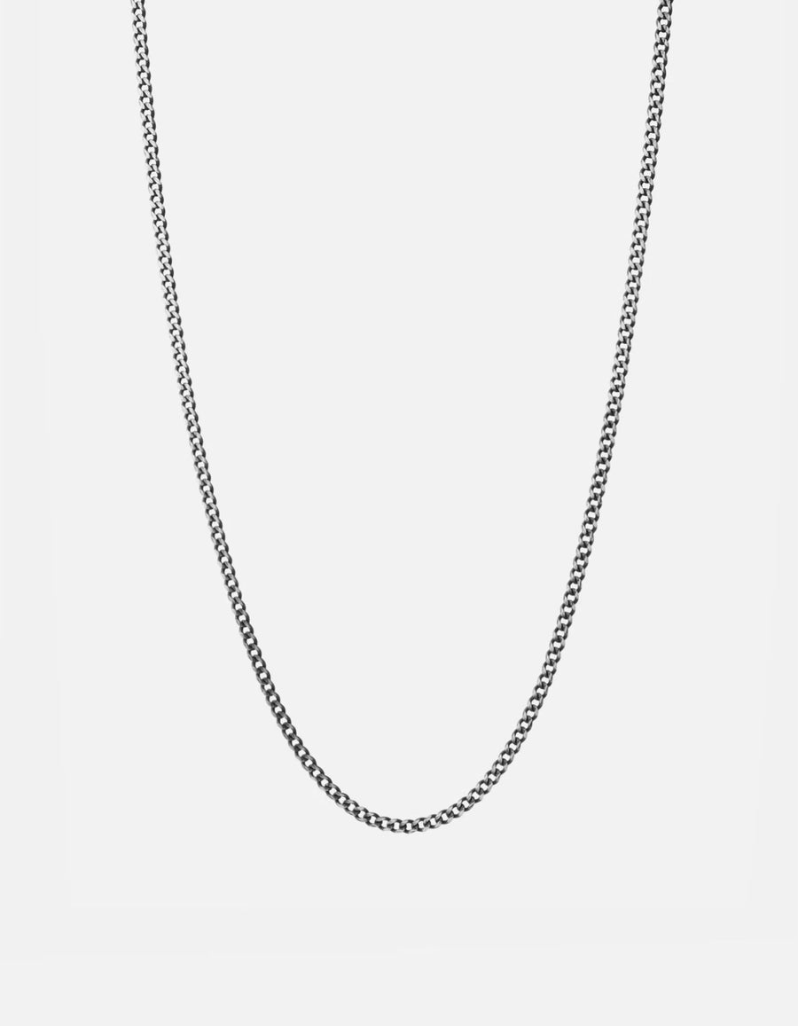 3mm Sterling Silver Cuban Chain Necklace, Oxidized