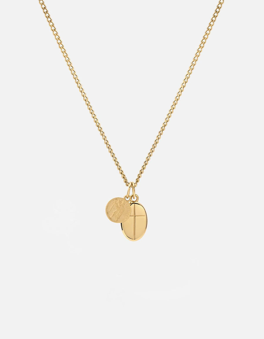 Croix + Mini St Christopher Pendant Necklace, Gold Vermeil