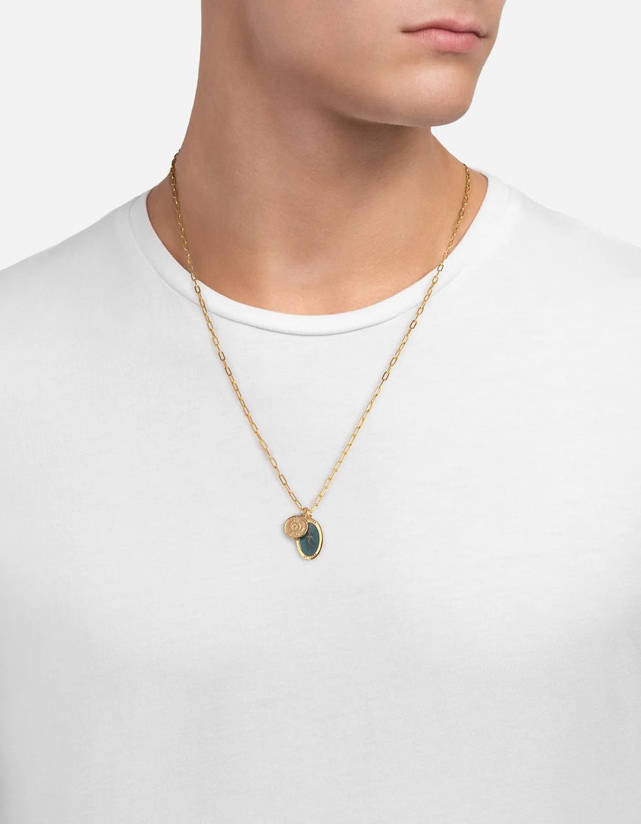 Fortuna Pendant w/Cable Chain Necklace w/ Blue Enamel, Gold Vermeil