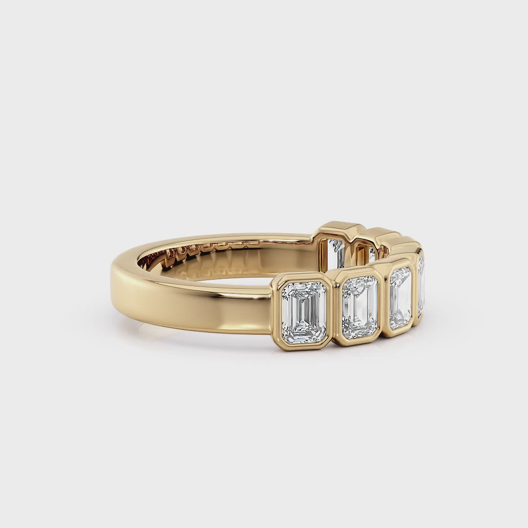 Seven Stone Bezel Set Emerald Cut Diamond Band