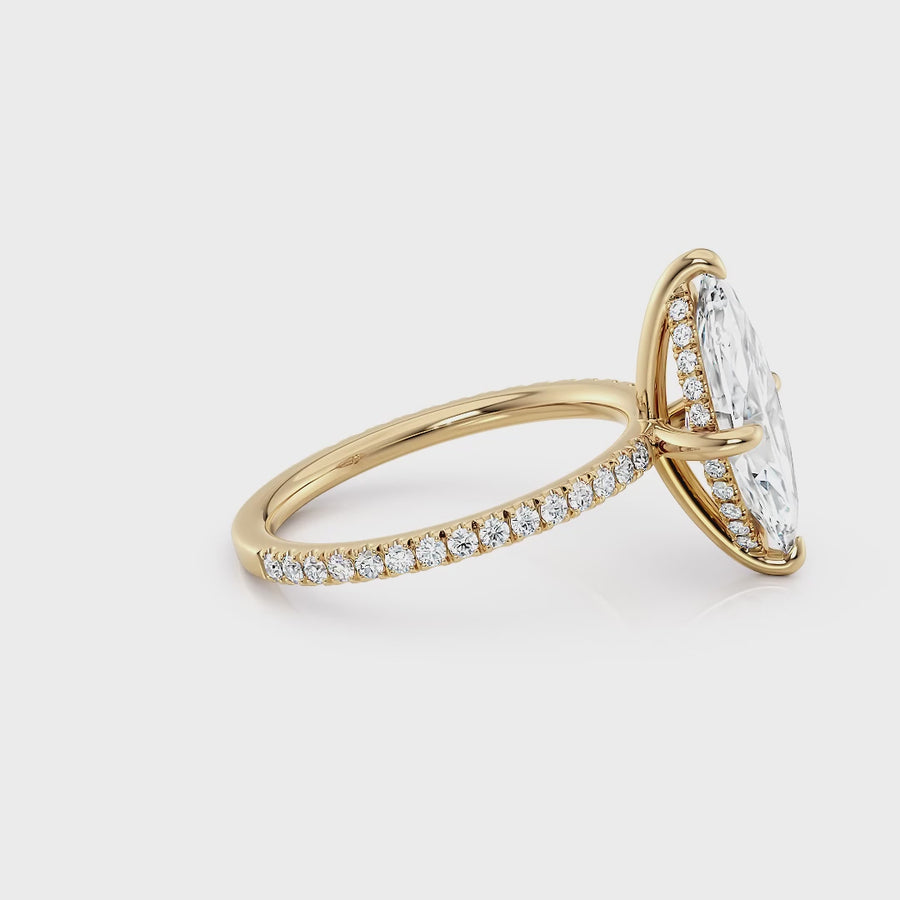 Willow | Marquise Hidden Halo Engagement Ring with Pave Band