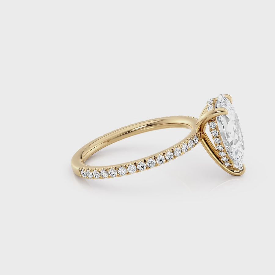 Willow | Pear Cut Hidden Halo Engagement Ring with Pave Band