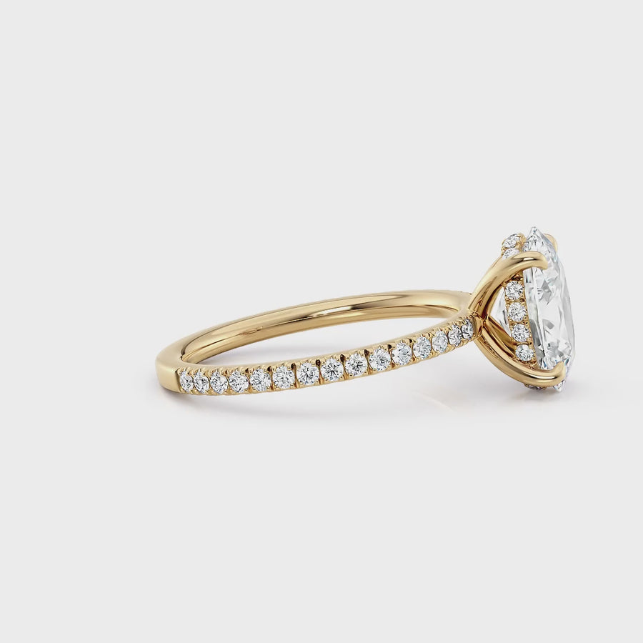 Willow | Oval Cut Hidden Halo Engagement Ring with Pave Band