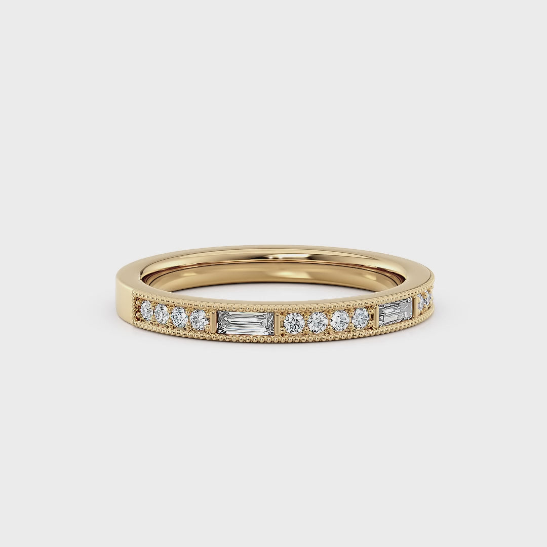 Beaded Round & Baguette Diamond Wedding Band
