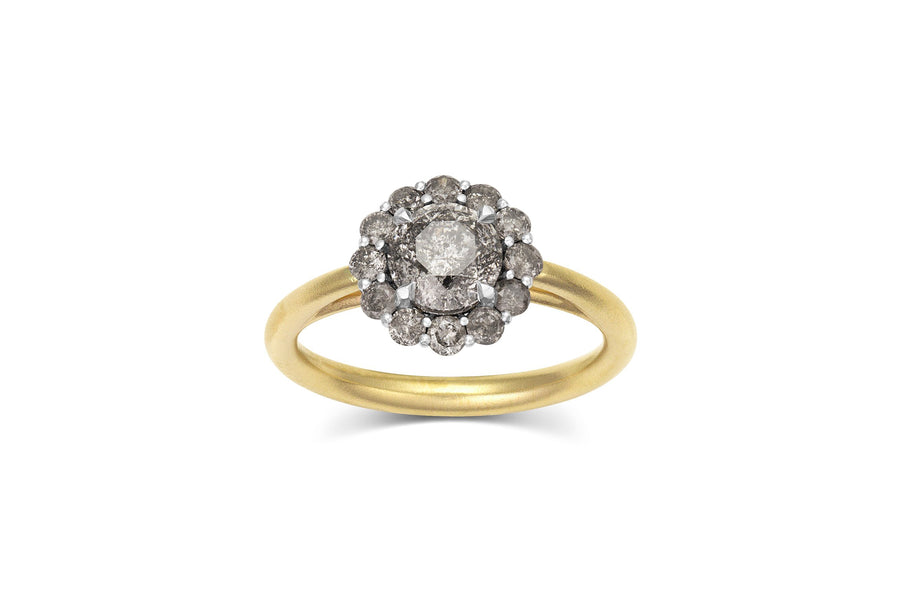 1ct Salt & Pepper Diamond Ring with Lotus Style Halo