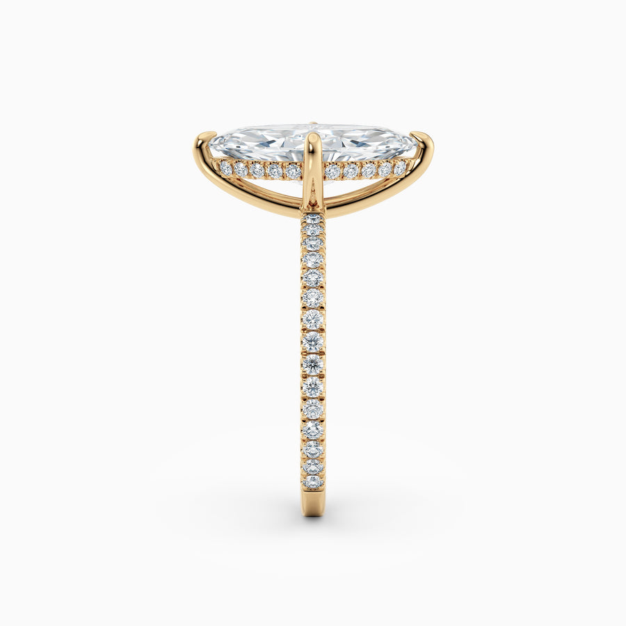 Willow | Marquise Hidden Halo Engagement Ring with Pave Band