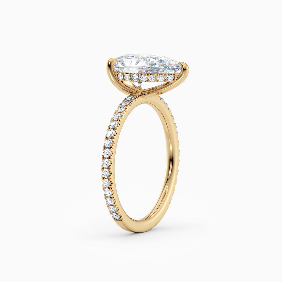 Willow | Pear Cut Hidden Halo Engagement Ring with Pave Band