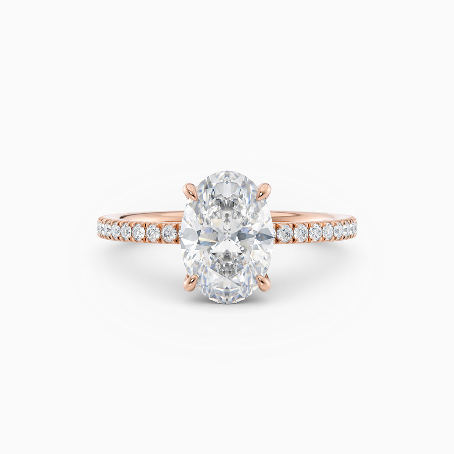 Willow | Oval Cut Hidden Halo Engagement Ring with Pave Band