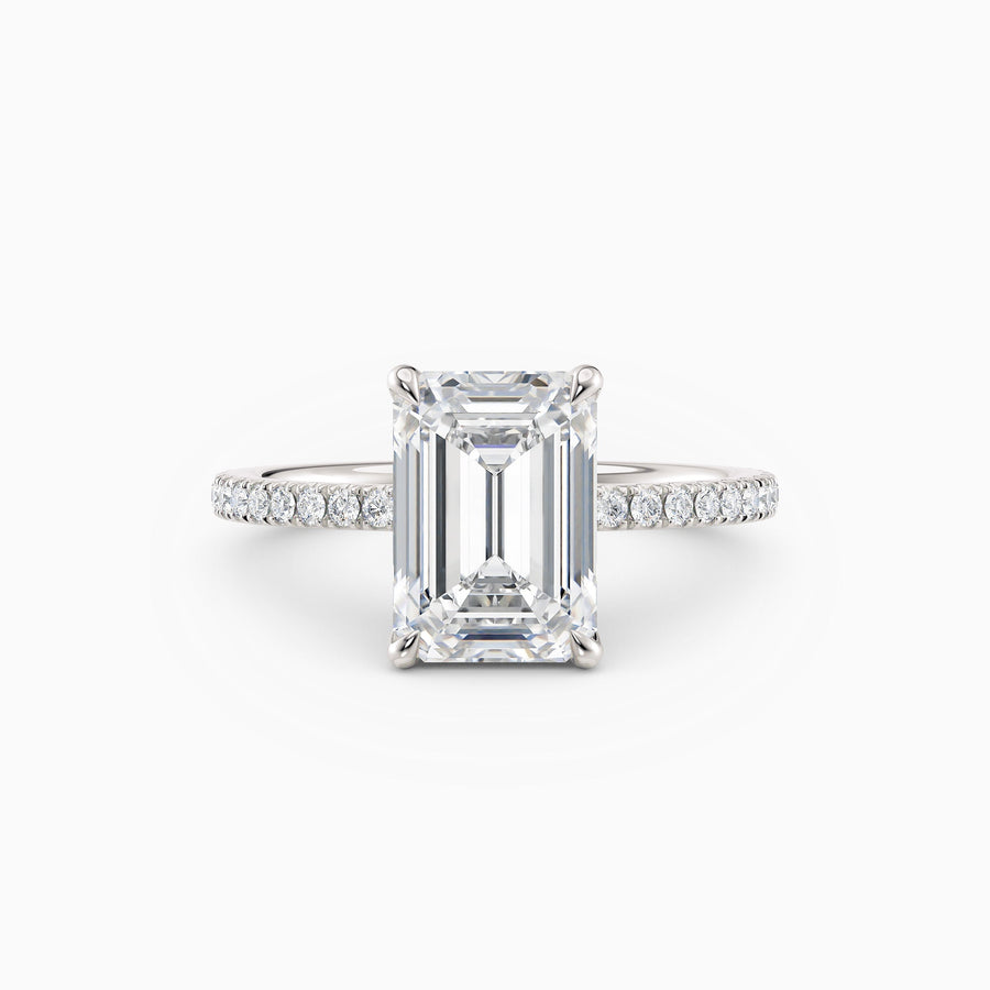 Sarah | Emerald Solitaire Engagement Ring with Pave Band