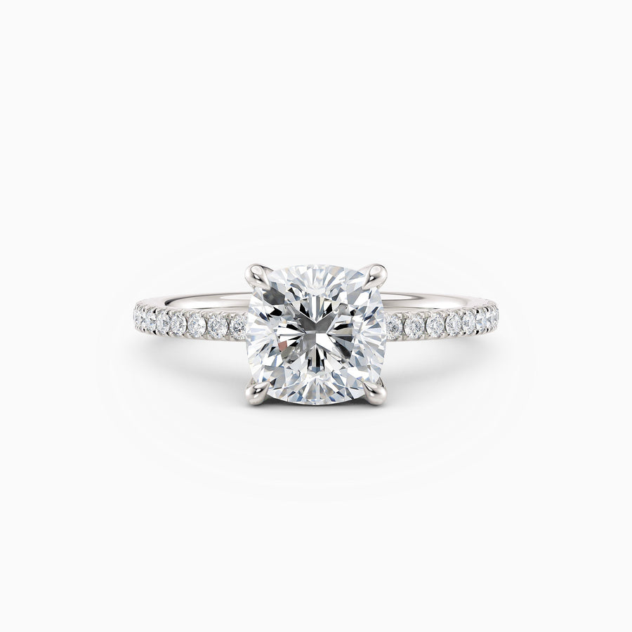 Sarah | Cushion Solitaire Engagement Ring with Pave Band