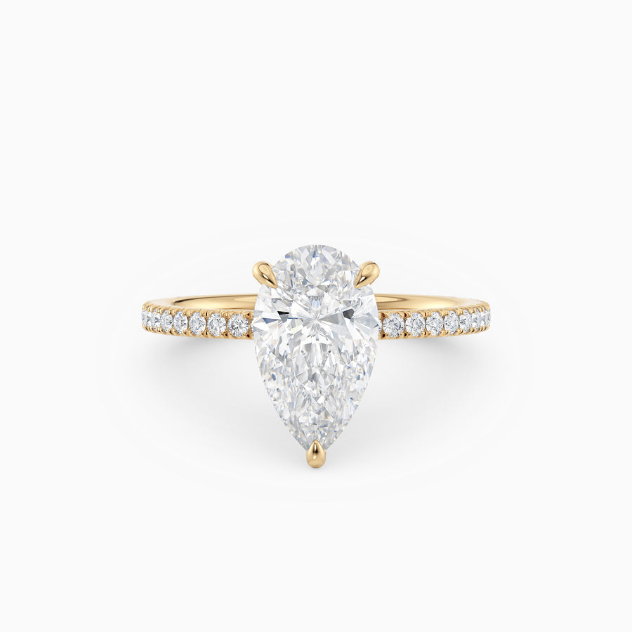 Willow | Pear Cut Hidden Halo Engagement Ring with Pave Band