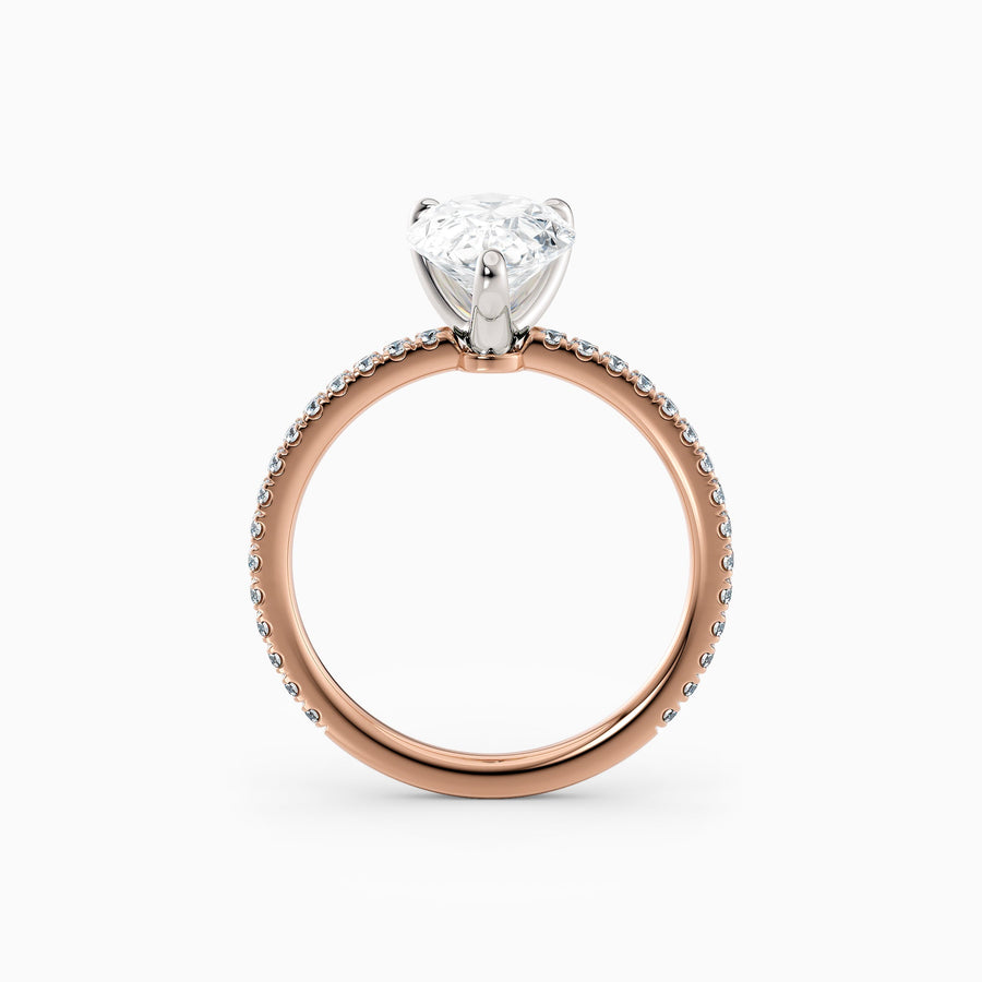 Sarah | Pear Solitaire Engagement Ring with Pave Band
