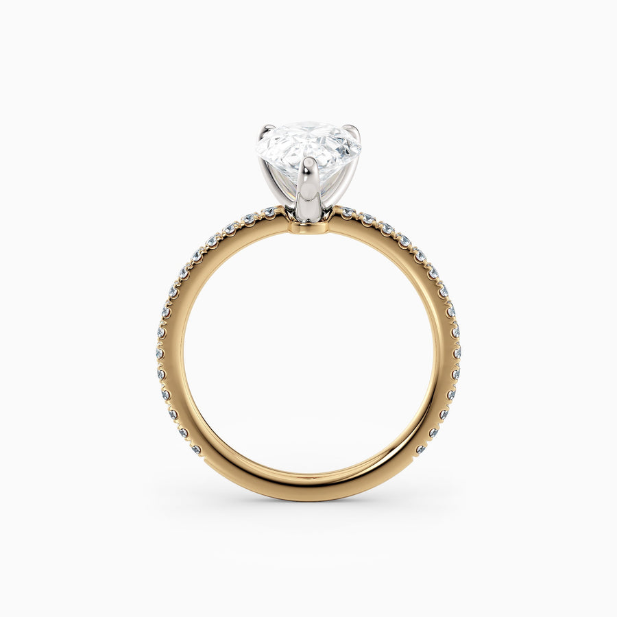 Sarah | Pear Solitaire Engagement Ring with Pave Band
