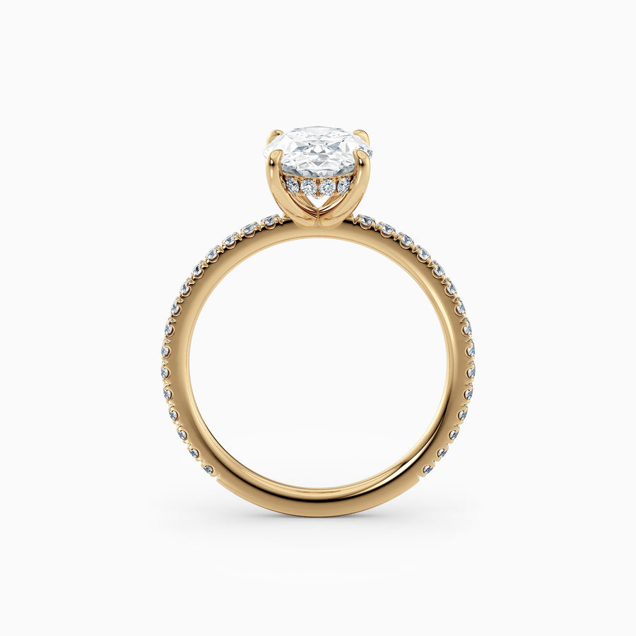 Willow | Oval Cut Hidden Halo Engagement Ring with Pave Band