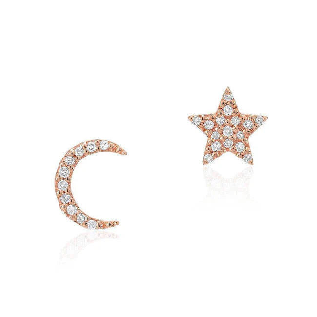 Star Moon Post Earrings - Rose Gold