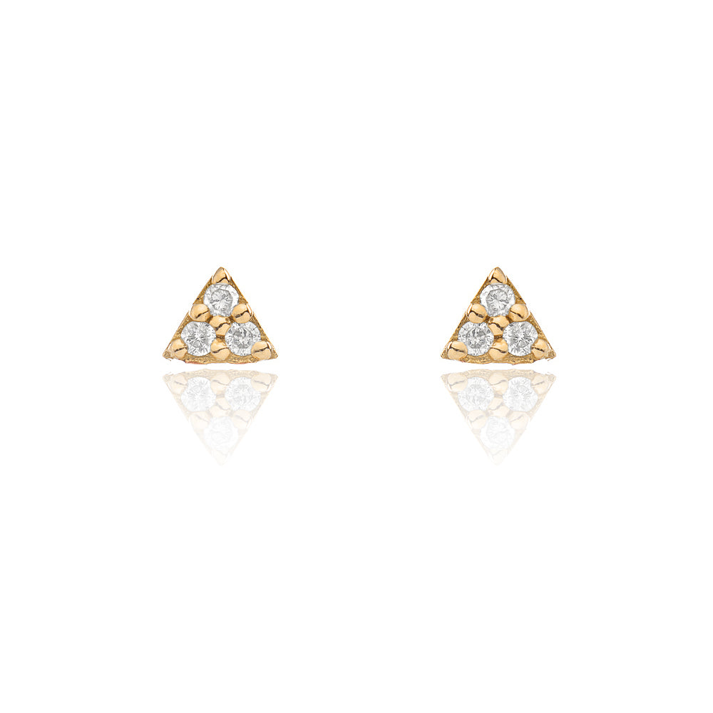 Mini Triangle 3-Stone Diamond Post Earrings - Yellow Gold