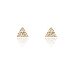 Mini Triangle 3-Stone Diamond Post Earrings - Yellow Gold