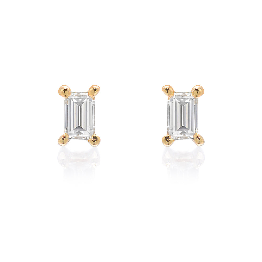 Micro Souli Baguette Diamond Post Earrings - Yellow Gold