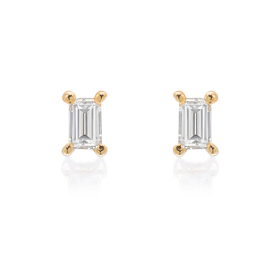 Micro Souli Baguette Diamond Post Earrings - Yellow Gold