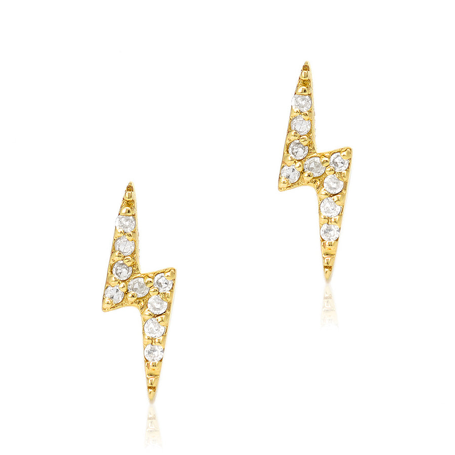 Mini Lightning Bolt Diamond Post Earrings - Yellow Gold