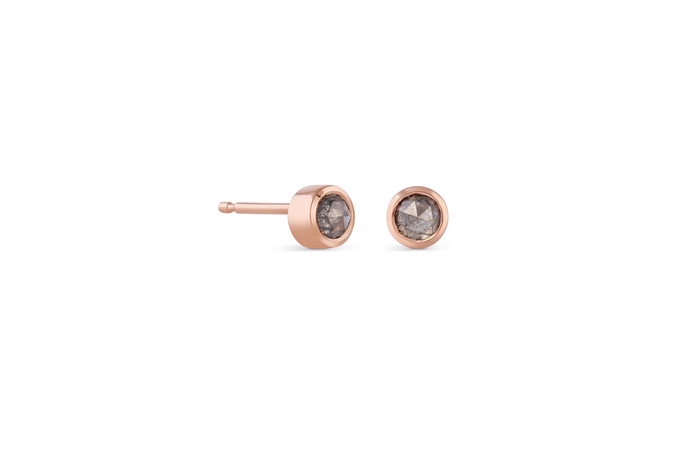 3mm Salt & Pepper Bezel Set Round Diamond Stud Earrings