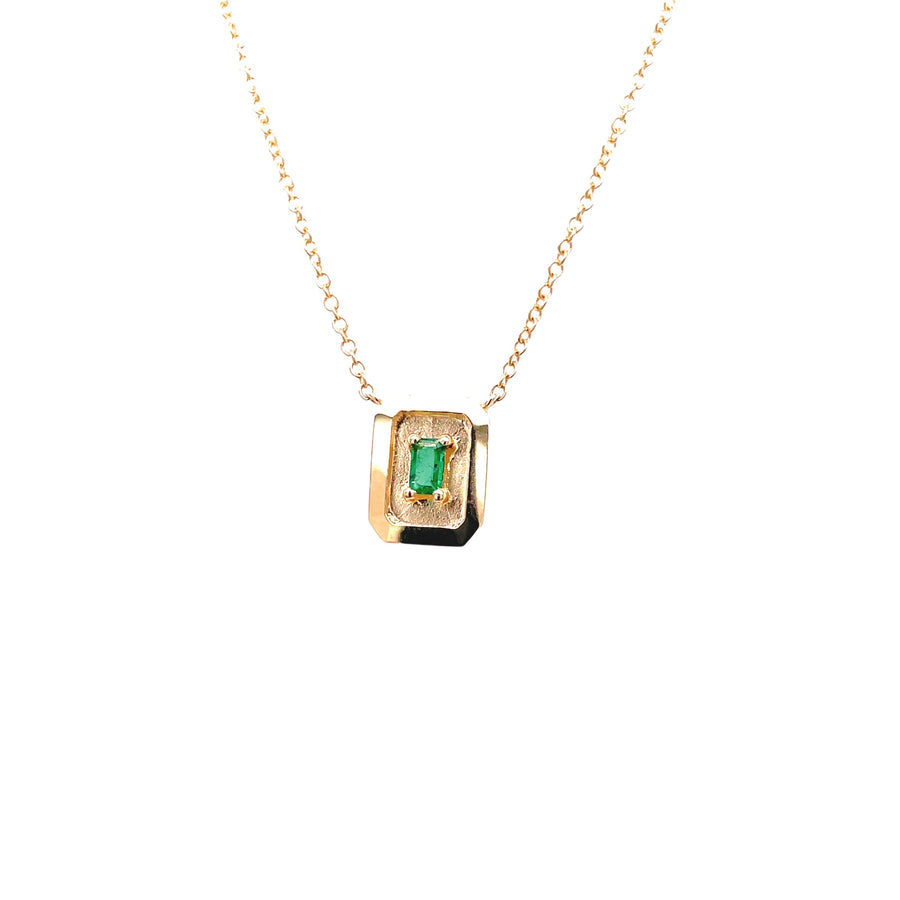 Mirror Necklace in Baguette Emerald - Yellow Gold