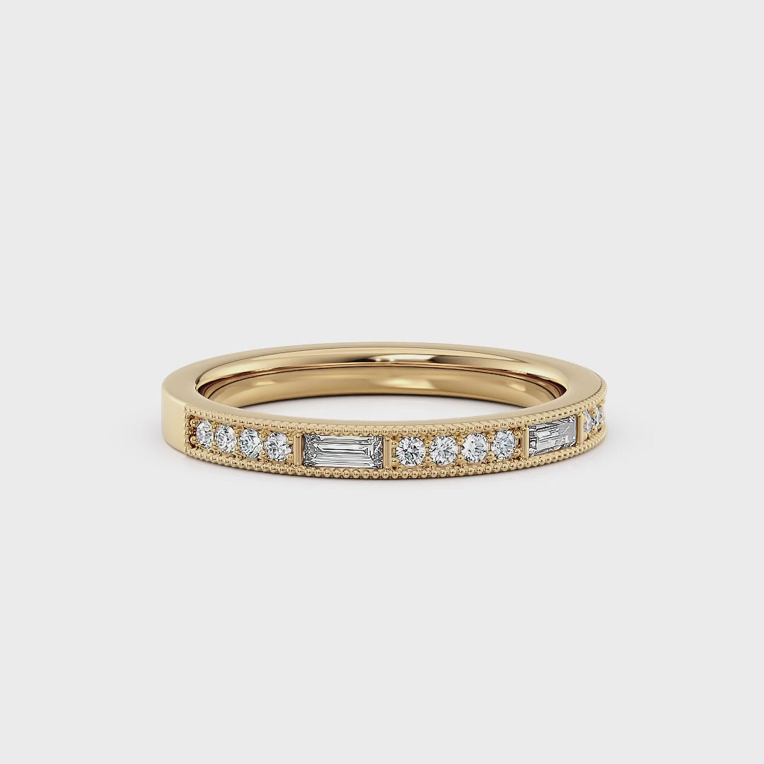 Beaded Round & Baguette Diamond Wedding Band